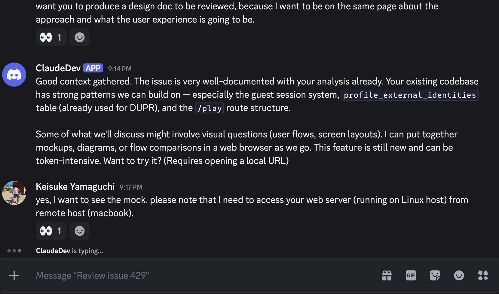 The typing indicator shows when an agent is actively processing a request